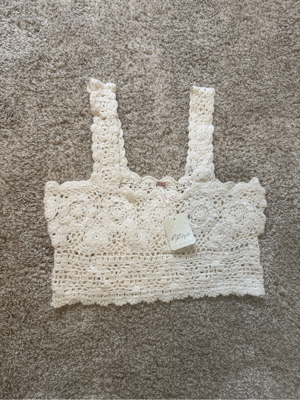 Free People Crochet Knit Ivory Crop Tank